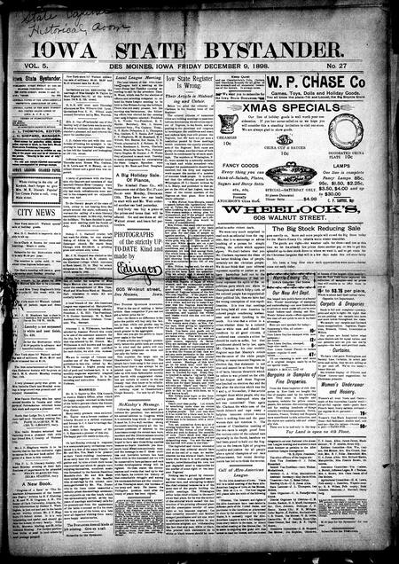 Iowa state bystander. volume 5, number 27, December 9, 1898