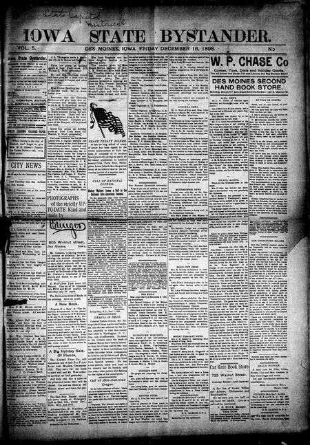 Iowa state bystander. volume 5, number 28, December 16, 1898