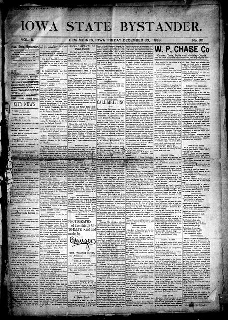 Iowa state bystander. volume 5, number 30, December 30, 1898