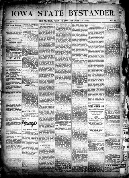 Iowa state bystander. volume 5, number 32, January 13, 1899