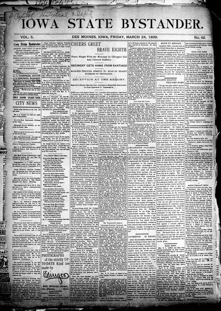 Iowa state bystander. volume 5, number 42, March 24, 1899