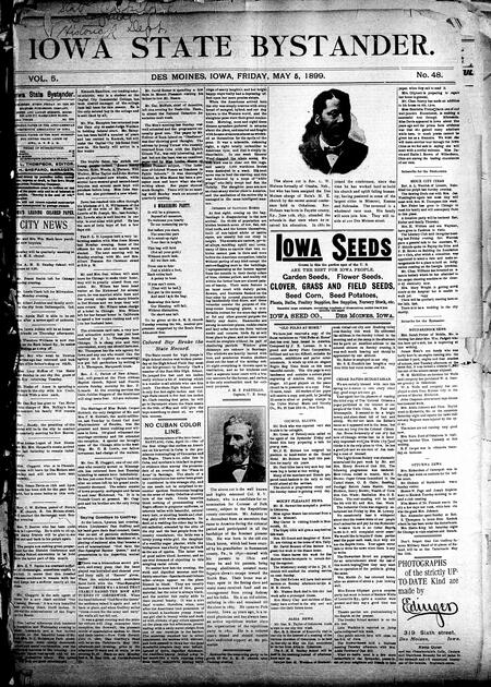 Iowa state bystander. volume 5, number 48, May 5, 1899