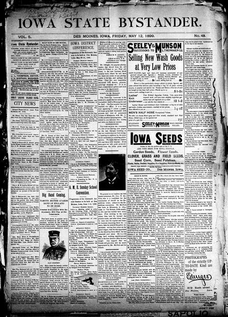 Iowa state bystander. volume 5, number 49, May 12, 1899