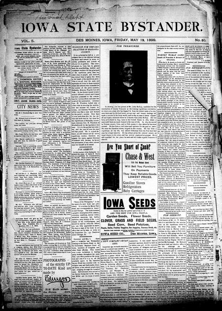 Iowa state bystander. volume 5, number 50, May 19, 1899