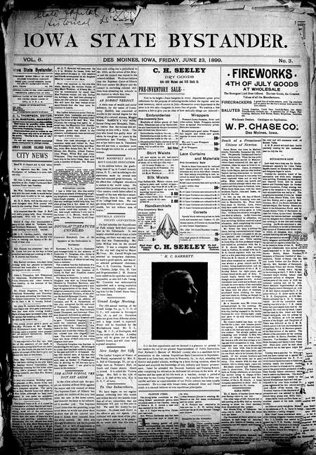 Iowa state bystander. volume 6, number 3, June 23, 1899