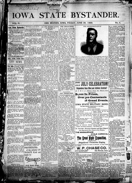 Iowa state bystander. volume 6, number 4, June 30, 1899