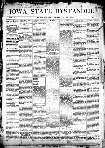 Iowa state bystander. volume 6, number 6, July 14, 1899