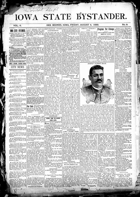 Iowa state bystander. volume 6, number 9, August 4, 1899