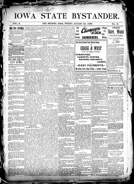 Iowa state bystander. volume 6, number 12, August 25, 1899