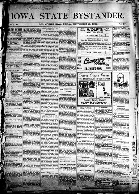 Iowa state bystander. volume 6, number 17, September 29, 1899