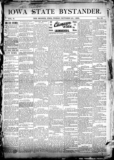 Iowa state bystander. volume 6, number 20, October 20, 1899
