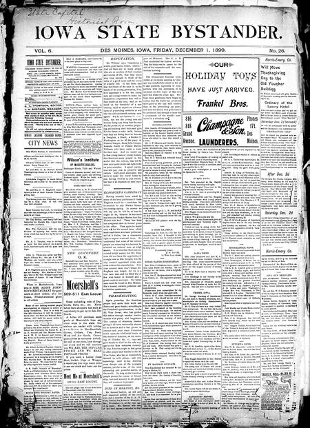 Iowa state bystander. volume 6, number 26, December 1, 1899