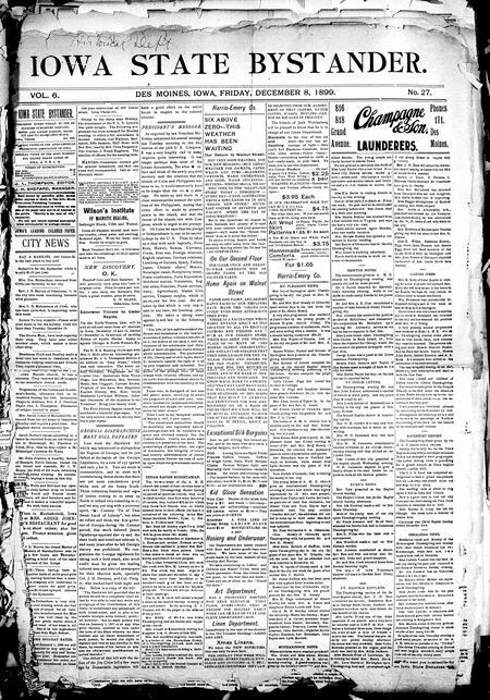 Iowa state bystander. volume 6, number 27, December 8, 1899