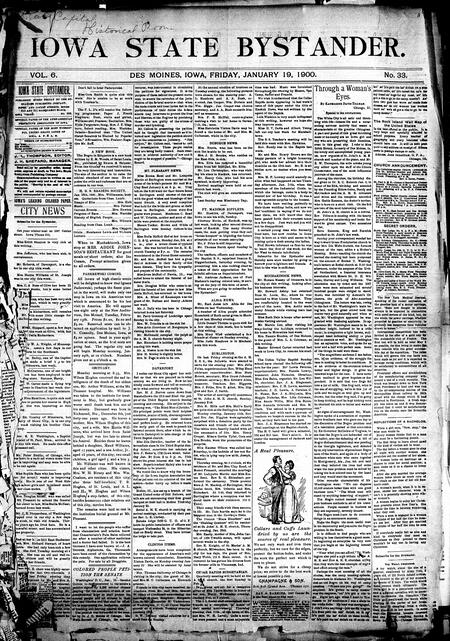 Iowa state bystander. volume 6, number 33, January 19, 1900