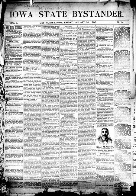 Iowa state bystander. volume 6, number 34, January 26, 1900