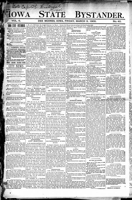 Iowa state bystander. volume 6, number 40, March 9, 1900