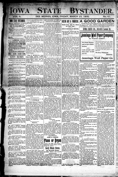 Iowa state bystander. volume 6, number 42, March 23, 1900