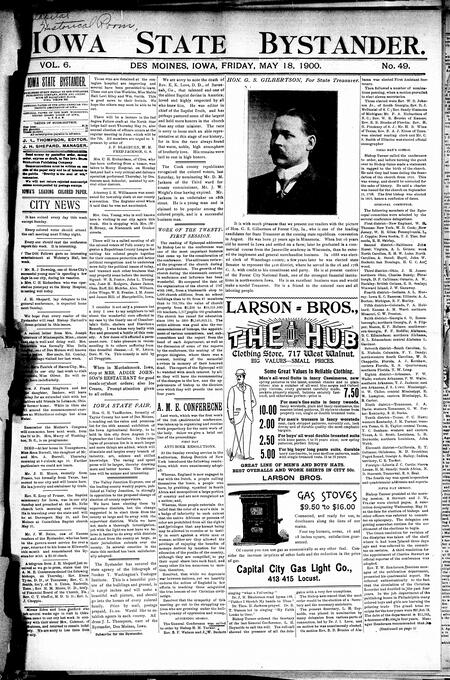 Iowa state bystander. volume 6, number 49, May 18, 1900