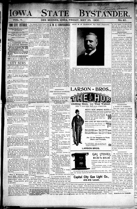 Iowa state bystander. volume 6, number 50, May 25, 1900