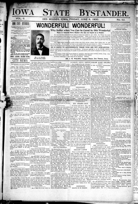 Iowa state bystander. volume 6, number 52, June 8, 1900
