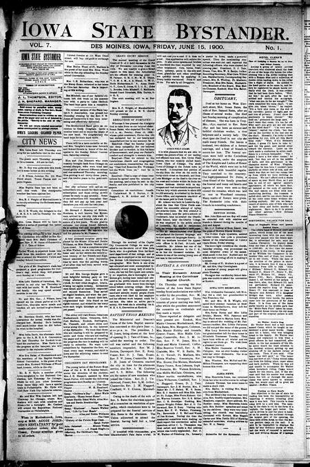 Iowa state bystander. volume 7, number 1, June 15, 1900