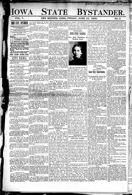 Iowa state bystander. volume 7, number 2, June 22, 1900