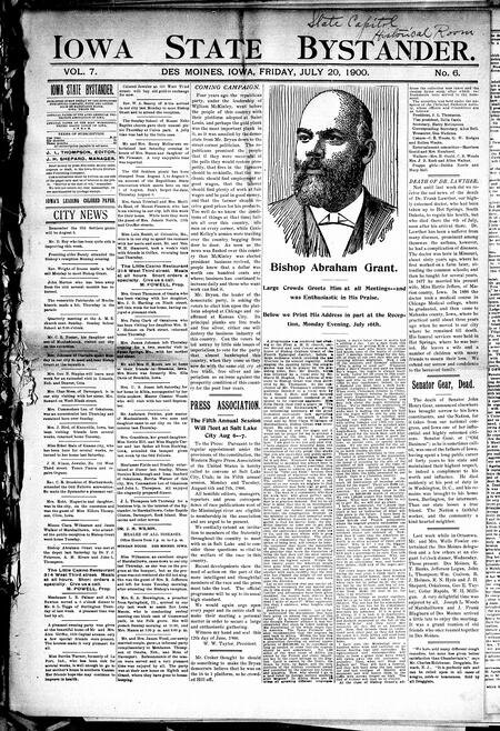 Iowa state bystander. volume 7, number 6, July 20, 1900