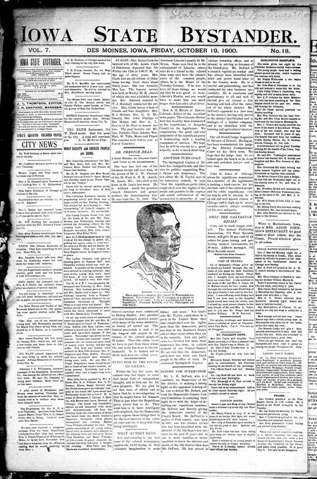Iowa state bystander. volume 7, number 19, October 19, 1900