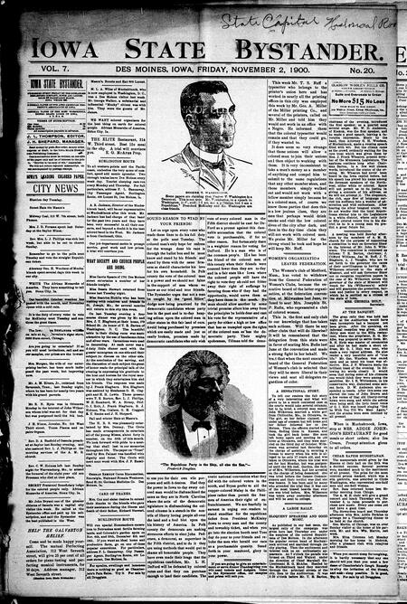 Iowa state bystander. volume 7, number 21, November 2, 1900