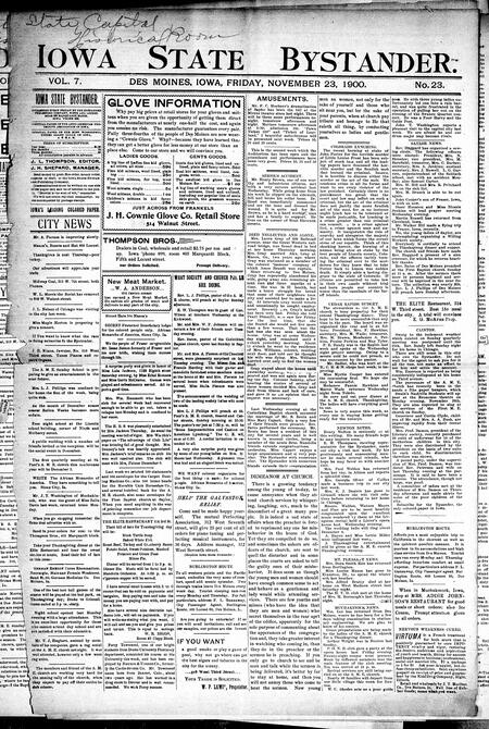 Iowa state bystander. volume 7, number 24, November 23, 1900