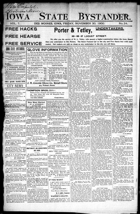 Iowa state bystander. volume 7, number 25, November 30, 1900