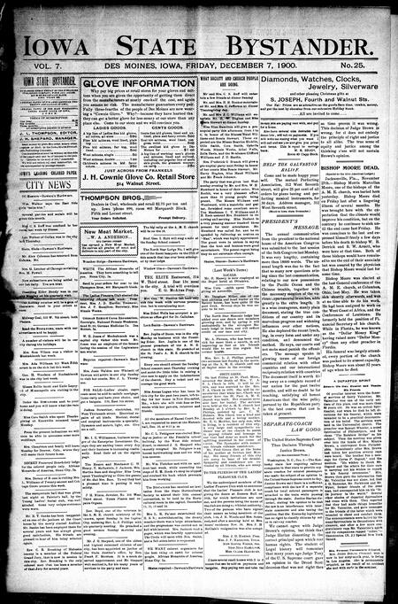 Iowa state bystander. volume 7, number 26, December 7, 1900
