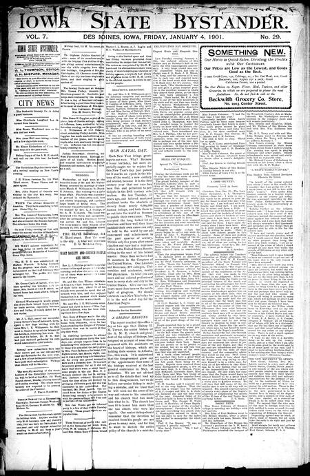 Iowa state bystander. volume 7, number 30, January 4, 1901