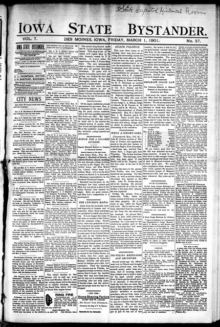 Iowa state bystander. volume 7, number 38, March 1, 1901
