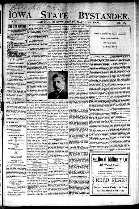 Iowa state bystander. volume 7, number 41, March 29, 1901