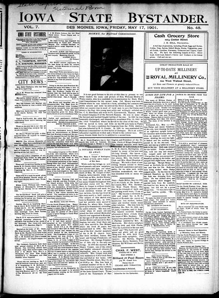 Iowa state bystander. volume 7, number 48, May 17, 1901
