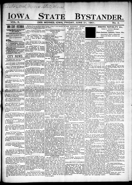 Iowa state bystander. volume 8, number 2, June 21, 1901