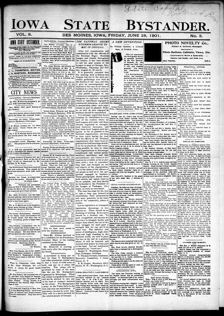 Iowa state bystander. volume 8, number 3, June 28, 1901