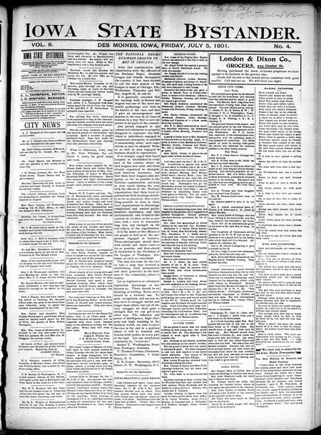 Iowa state bystander. volume 8, number 4, July 5, 1901