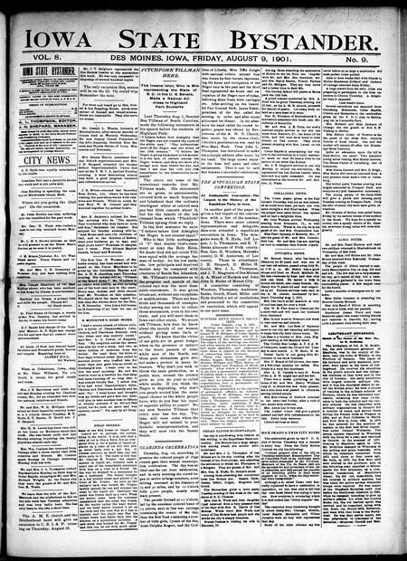 Iowa state bystander. volume 8, number 9, August 9, 1901