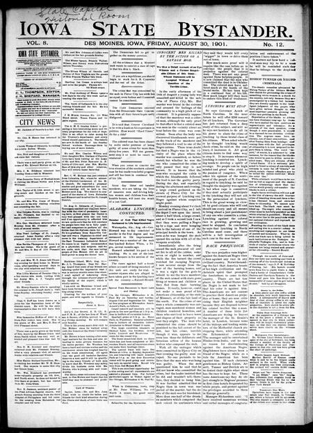 Iowa state bystander. volume 8, number 12, August 30, 1901