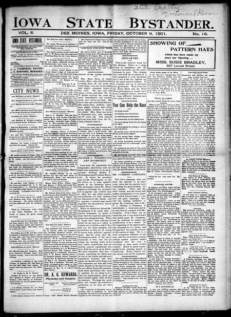 Iowa state bystander. volume 8, number 18, October 11, 1901