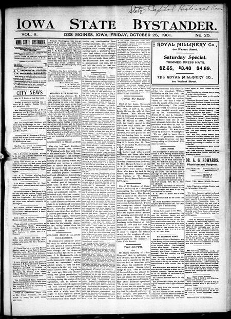 Iowa state bystander. volume 8, number 20, October 25, 1901