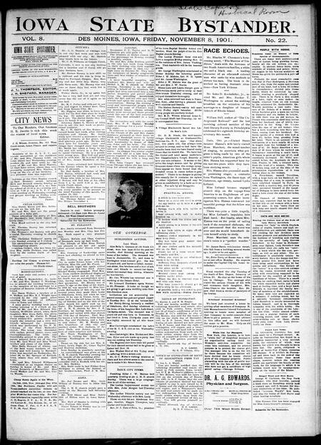 Iowa state bystander. volume 8, number 22, November 8, 1901