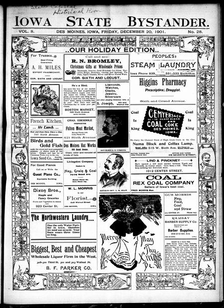 Iowa state bystander. volume 8, number 28, December 20, 1901