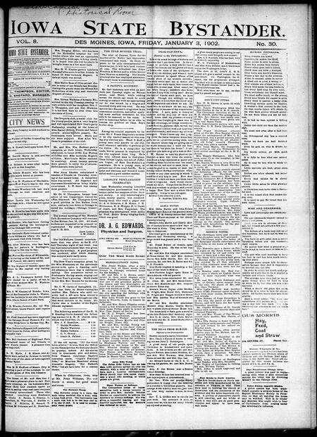 Iowa state bystander. volume 8, number 30, January 3, 1902