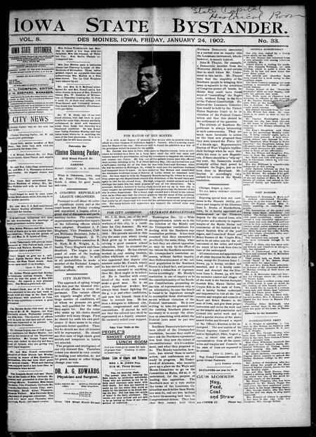 Iowa state bystander. volume 8, number 33, January 24, 1902