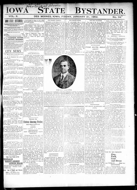Iowa state bystander. volume 8, number 34, January 31, 1902