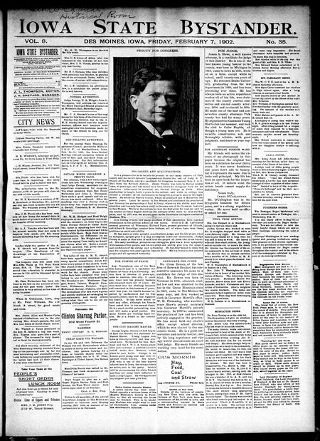 Iowa state bystander. volume 8, number 35, February 7, 1902