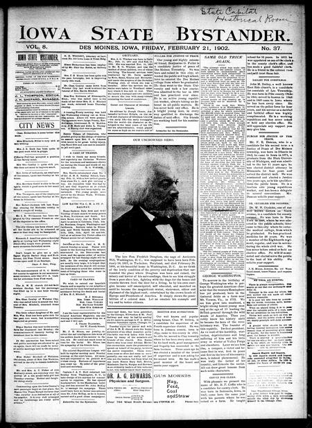 Iowa state bystander. volume 8, number 37, February 21, 1902